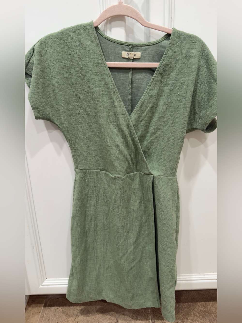 Madewell Olive Green Textured V-Neck Wrap Dress
